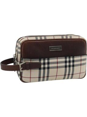 BURBERRY Nova Check Clutch Bag Canvas Beige Silver